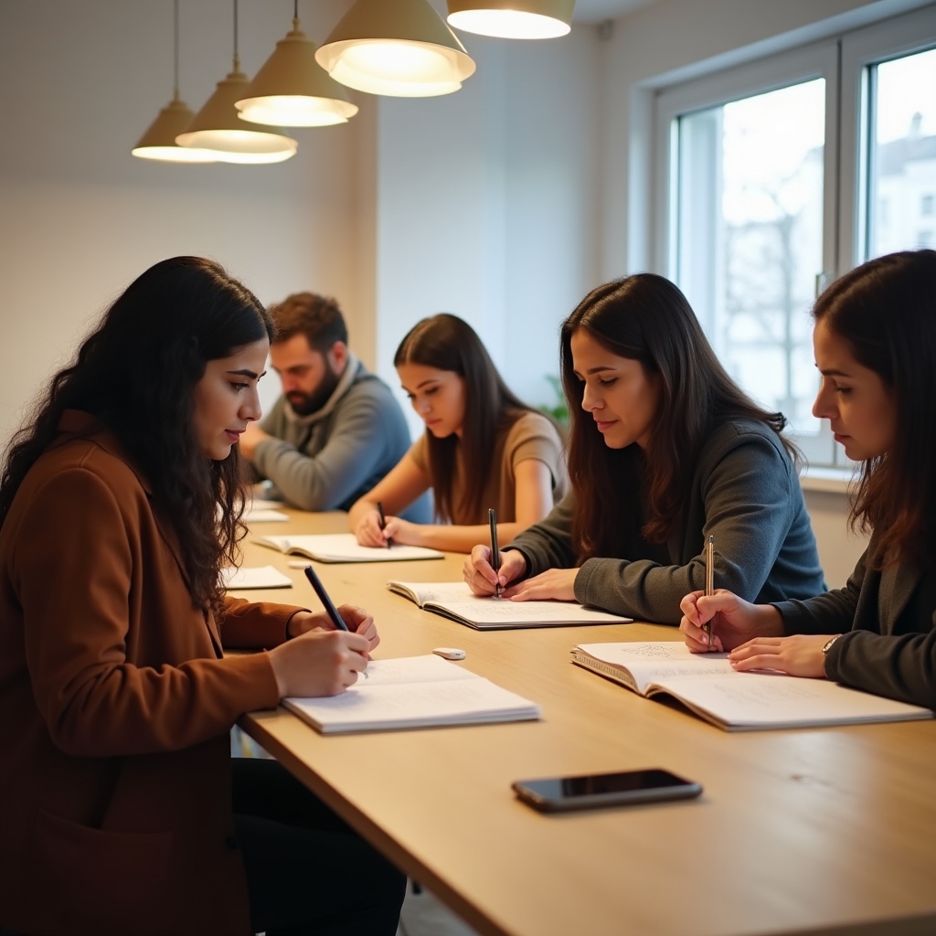 Různorodá skupina účastníků aktivně pracující na workshopu